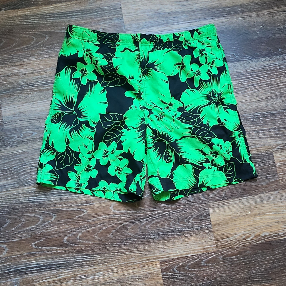 Polo Ralph Lauren Green and  black Swim Trunks Mens  L Shorts Tropical Hawaiian
